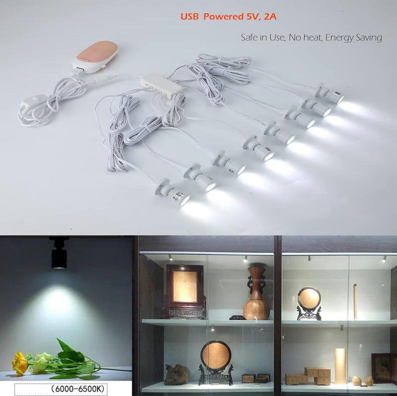 Cefrank أضواء سبوت ميني مع ديمر، 8 × 1 واط 360° قابلة للدوران، ضوء سبوت LED لخزانة المجوهرات، ضوء حائط قابل للتعتيم، غلاف باللون الأبيض (عبوة-8، أبيض بارد 6000 كيلفن) - Image 2